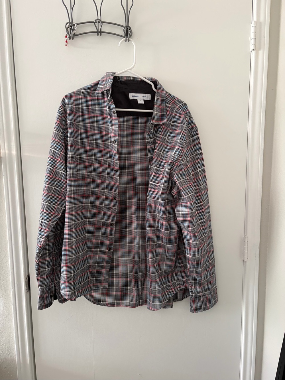 Old Navy Plaid Button-Up Shirt in Gray, Red and Blue